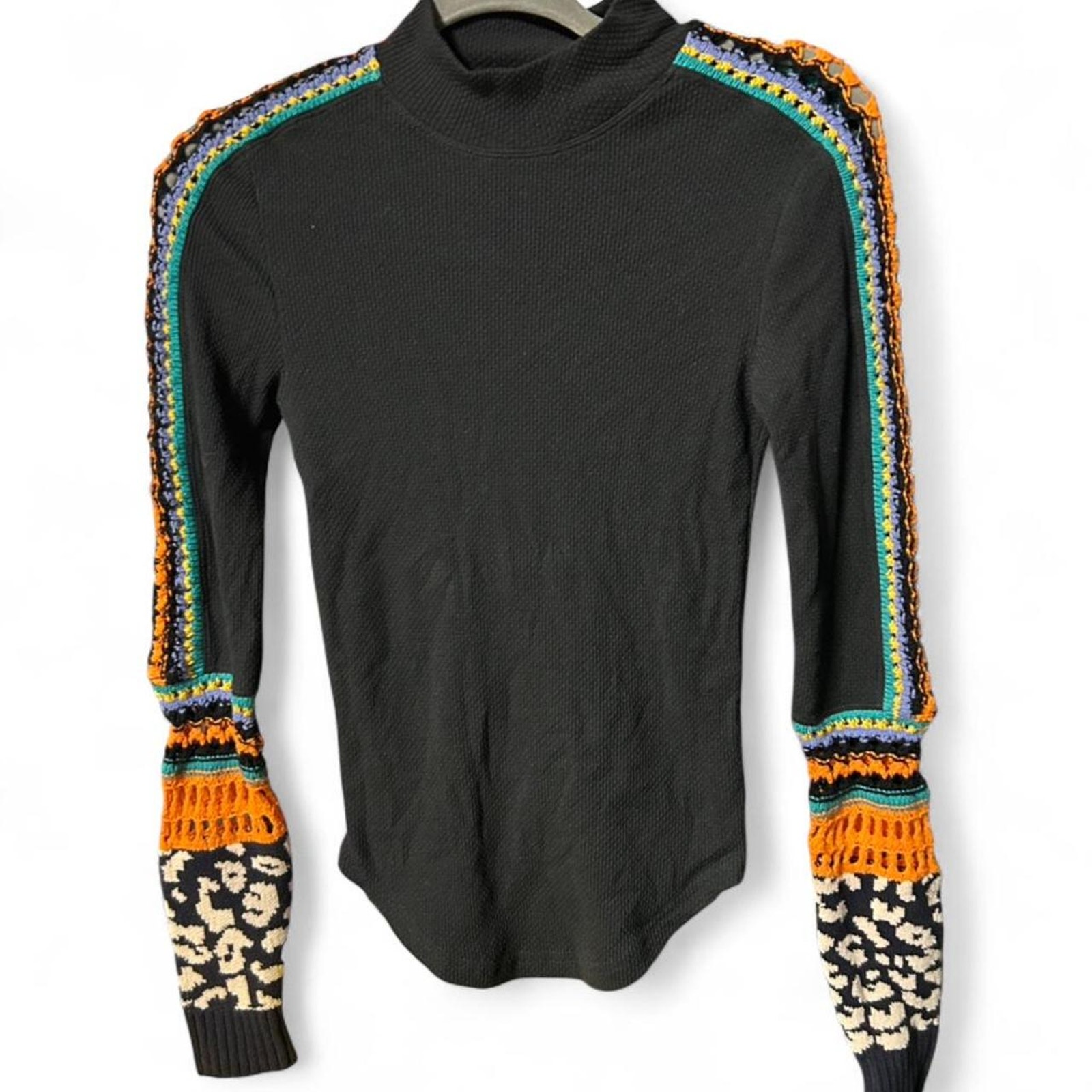 Xs Free People Switch It Up Crochet Trim Waffle Knit Thermal Top